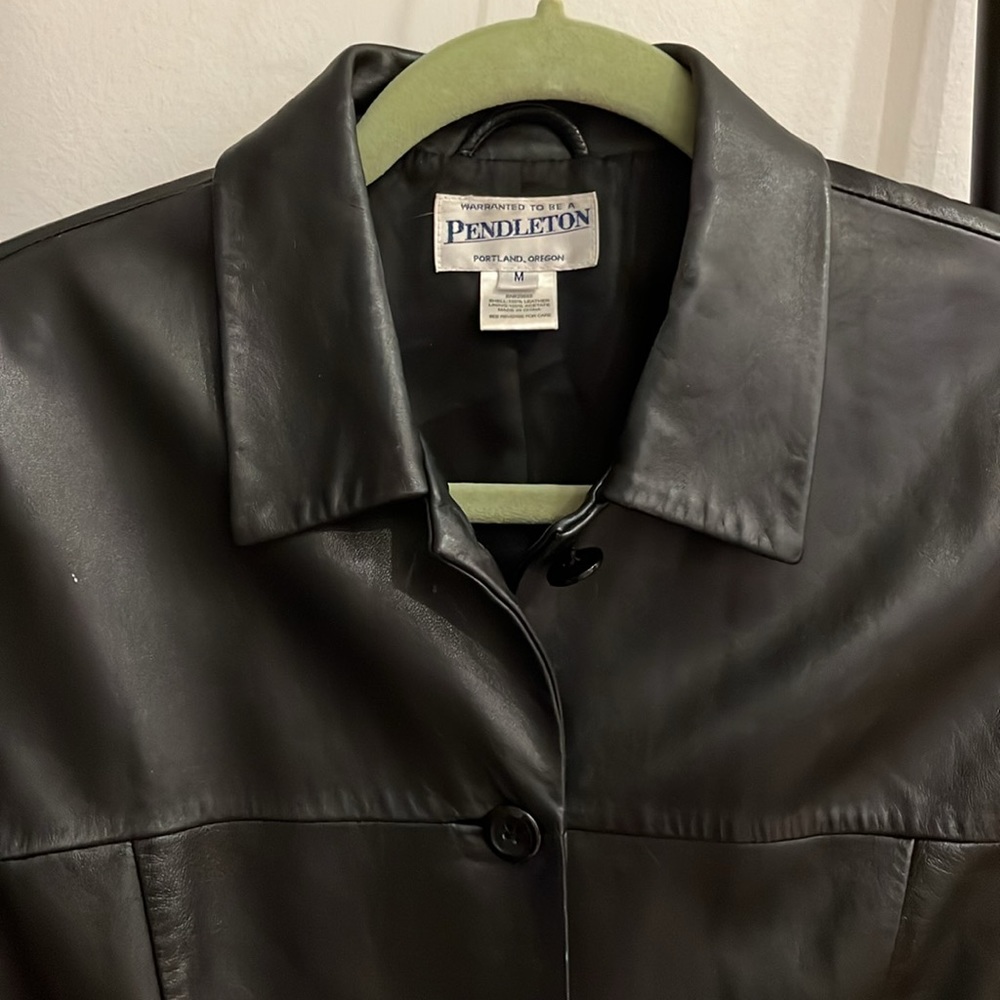 Vintage Pendleton Leather Jacket Button Down Blac… - image 2